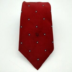 Vintage Christian Dior Paris New York Red Silk Tie Geometric Neat Luxury